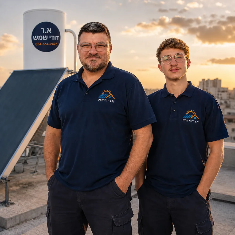 הצוות של א.ר דודי שמש על גג בפתח תקווה בשעת שקיעה